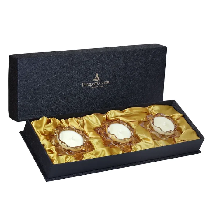 Luminous Golden Crystal Lotus Scented Candle Set of 3 English Blush 0