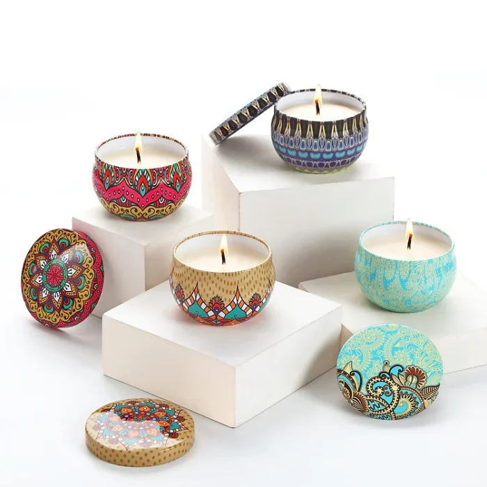 Floral Tin Soy Wax Premium Scented Candle Set of 4 Home Décor (Multicoolor)