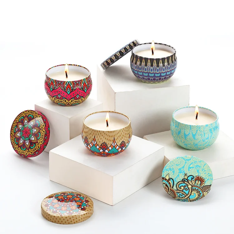 Floral Tin Soy Wax Premium Scented Candle Set of 4 Home Décor (Multicoolor)